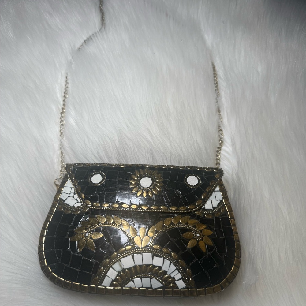 Elegant Black and Gold Mosaic Clutch